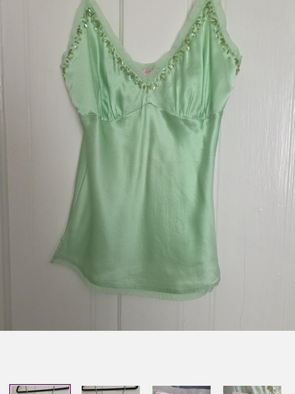 Silk  Mint Green Camisole with Beaded Trim